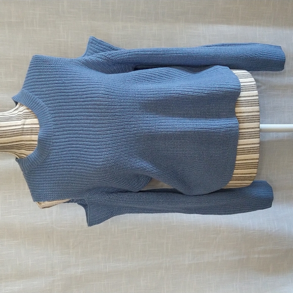 Blue Chocker twisted Ribbed Sweater Cold Shoulder Crop Wear Two Ways Size XL - Picture 4 of 14